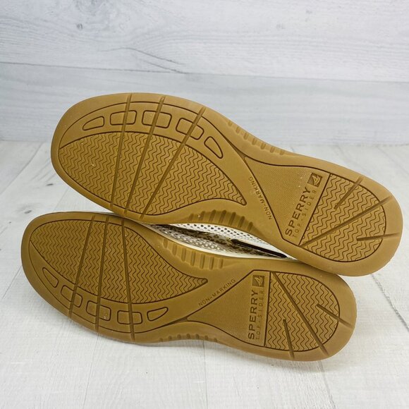 Sperry Top Sider Women Anchor Print 61428 Beige Leather Mesh Boat Loafer Sz 6 M - Picture 9 of 15